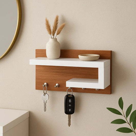 Porta-Chaves de Parede com Prateleira Decorativa em MDF