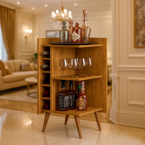 Aparador de Canto Malbec com Adega e Bar Retrô
