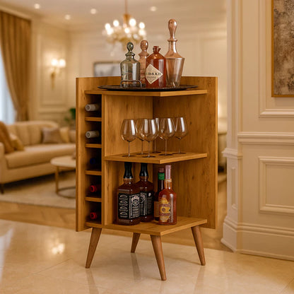 Aparador de Canto Malbec com Adega e Bar Retrô