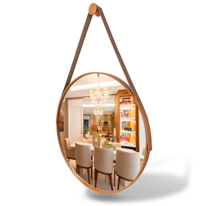 Espelho Redondo Decorativo Adnet com Alça de Couro