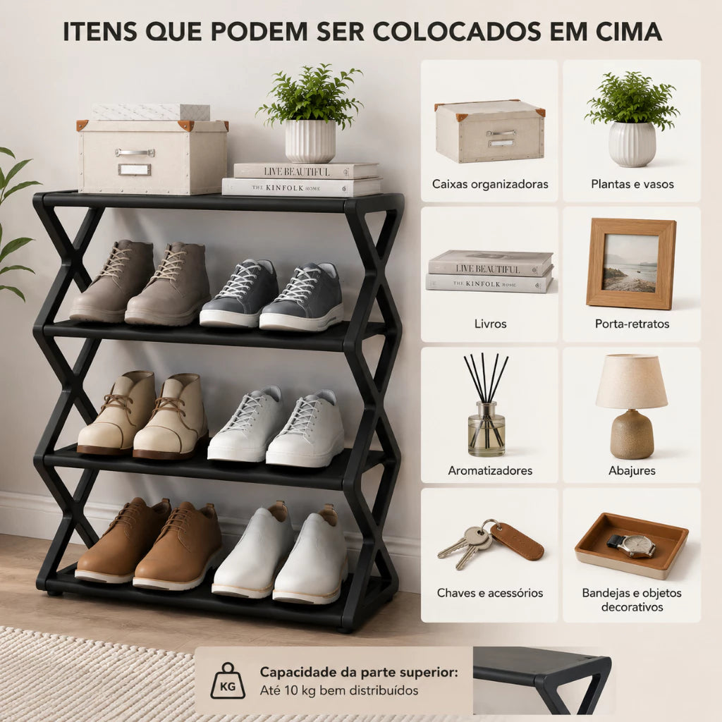 Sapateira Prateleira Sanfonada 4 Andares Multiuso