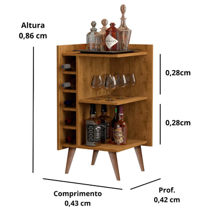 Aparador de Canto Malbec com Adega e Bar Retrô