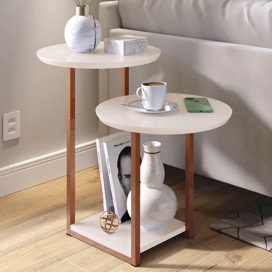 Mesa de Apoio Lateral com 2 Tampos e Pés de Ferro Industrial