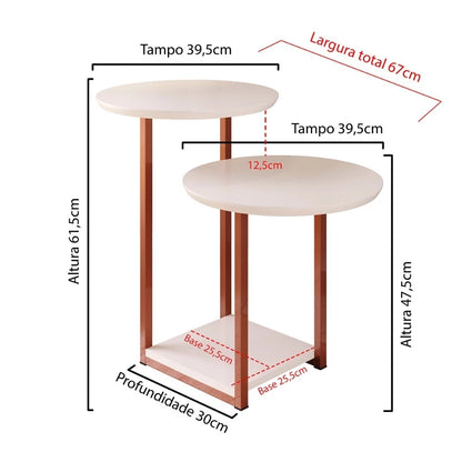 Mesa de Apoio Lateral com 2 Tampos e Pés de Ferro Industrial