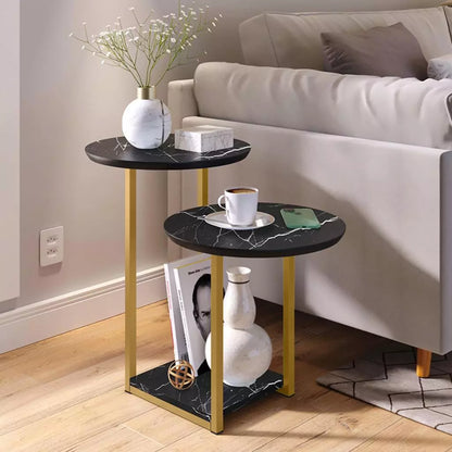 Mesa de Apoio Lateral com 2 Tampos e Pés de Ferro Industrial